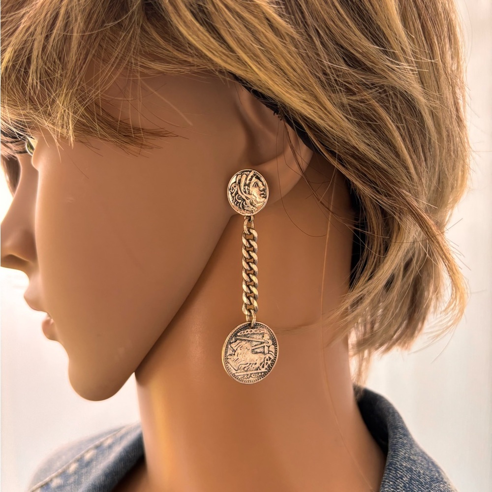 Jenny Bird Silver Tone Coin Drop Statement Earrings – Bold Chain Link